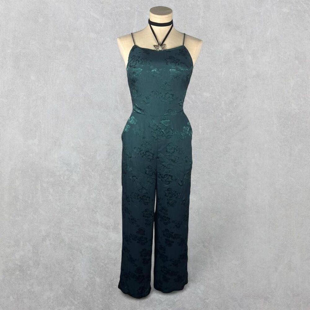 Urban Outfitters Emerald Green “Lily” Floral Jacquard Lace-Up Jumpsuit